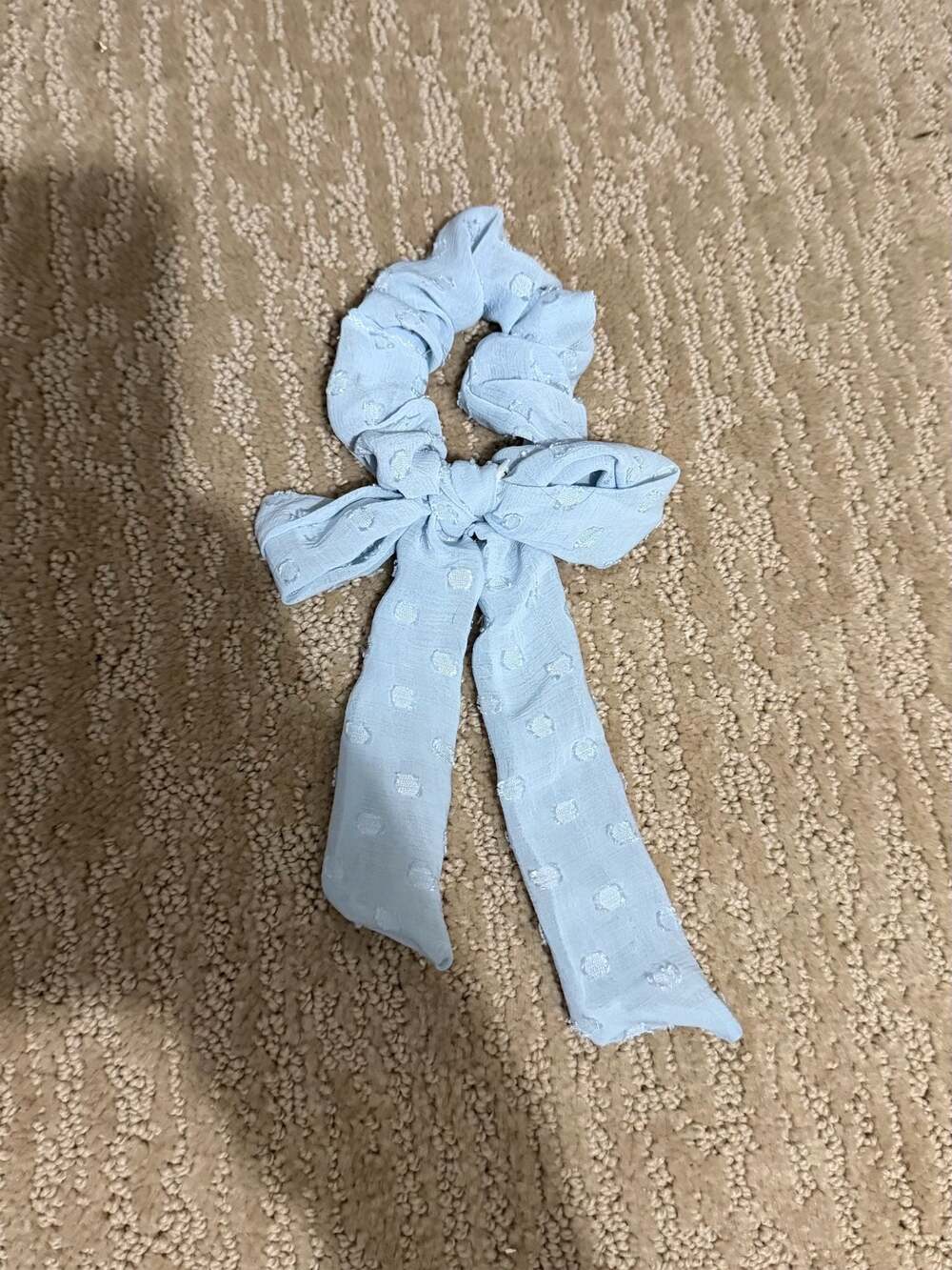 Kaxi Light Blue Swiss Dot Bow Scrunchie